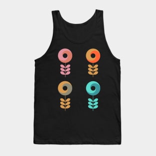 Set of Four Two Tone Retro Flowers Tank Top